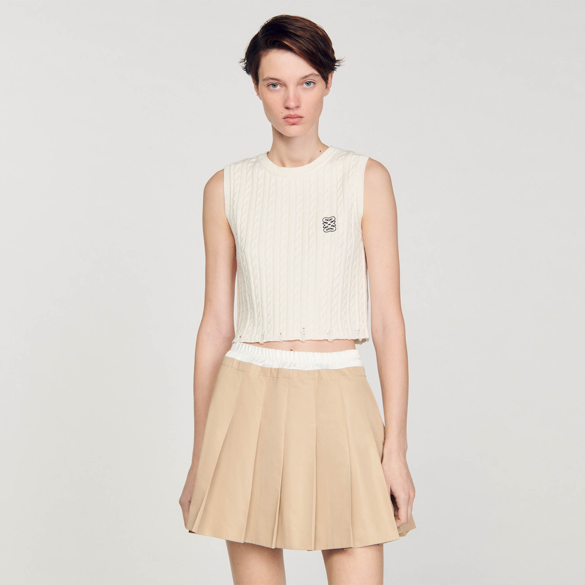 Pleated skirt beige best sale