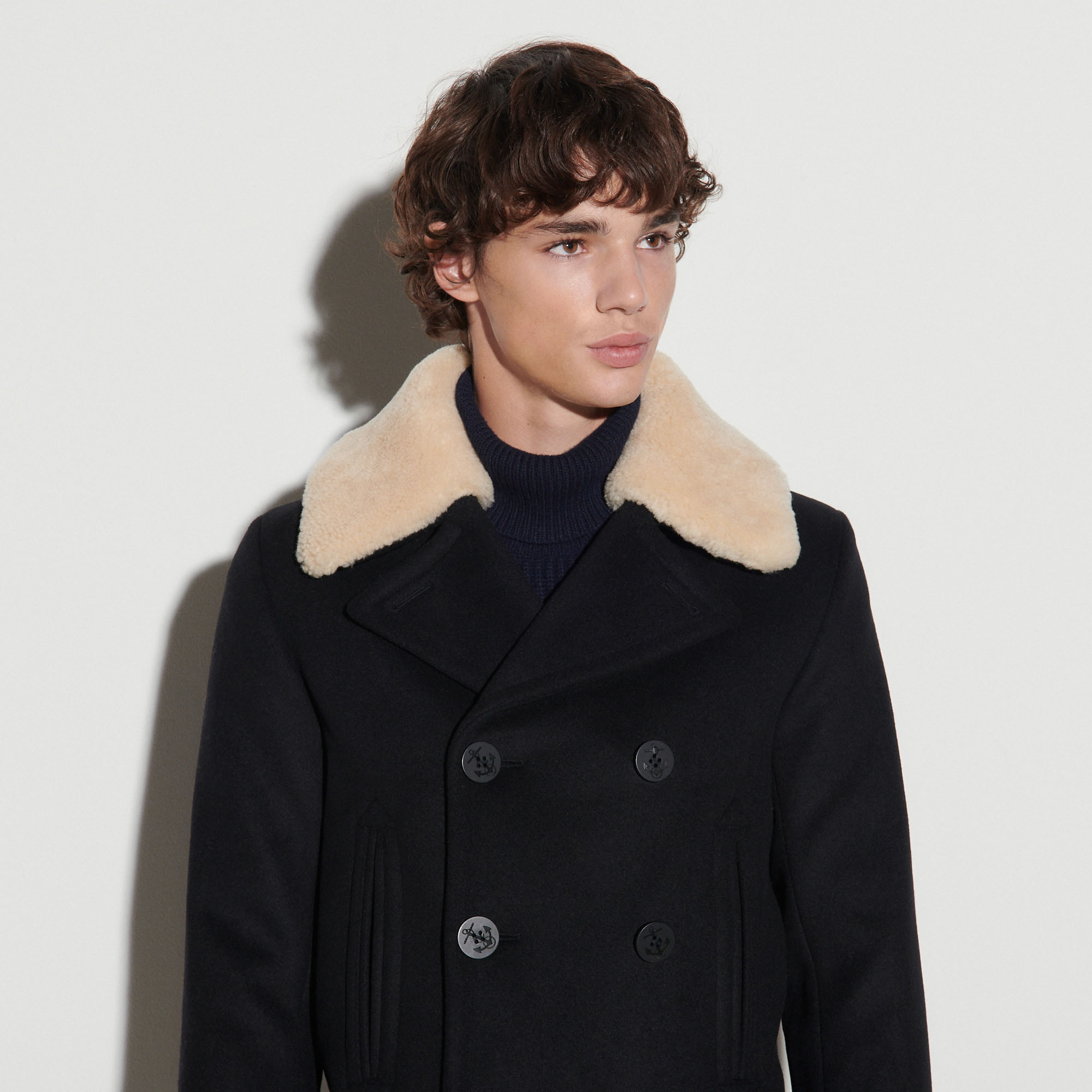 Pea Coat With Sheepskin Collar - Trench coats & Coats - Sandro-paris.com