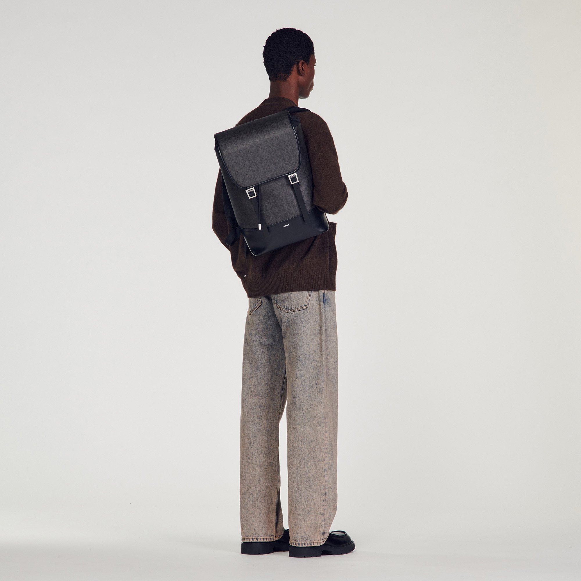 Square Cross Coated Canvas Backpack Gifts for him Sandro paris