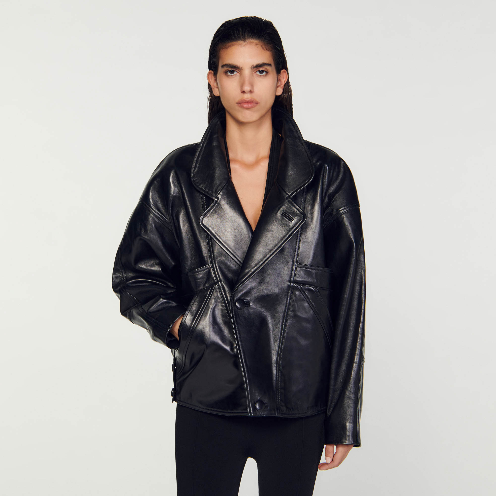 Oversized Leather Jacket - Blazers & Jackets - Sandro-paris.com