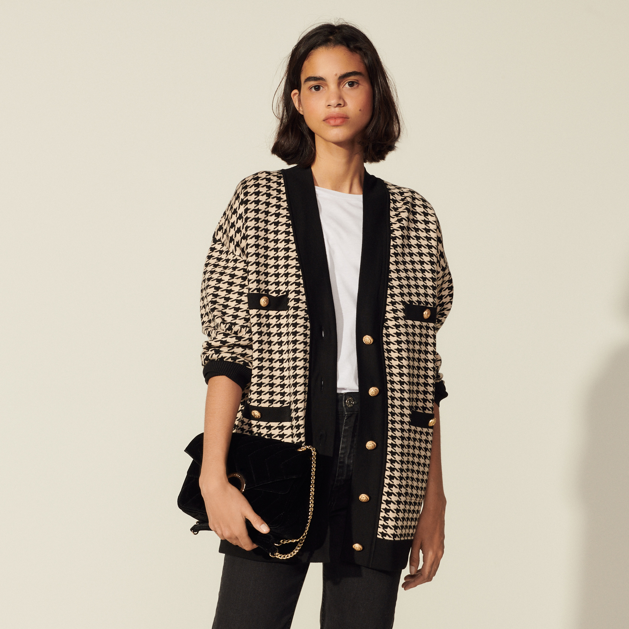 Long Houndstooth Cardigan Sweaters & Cardigans