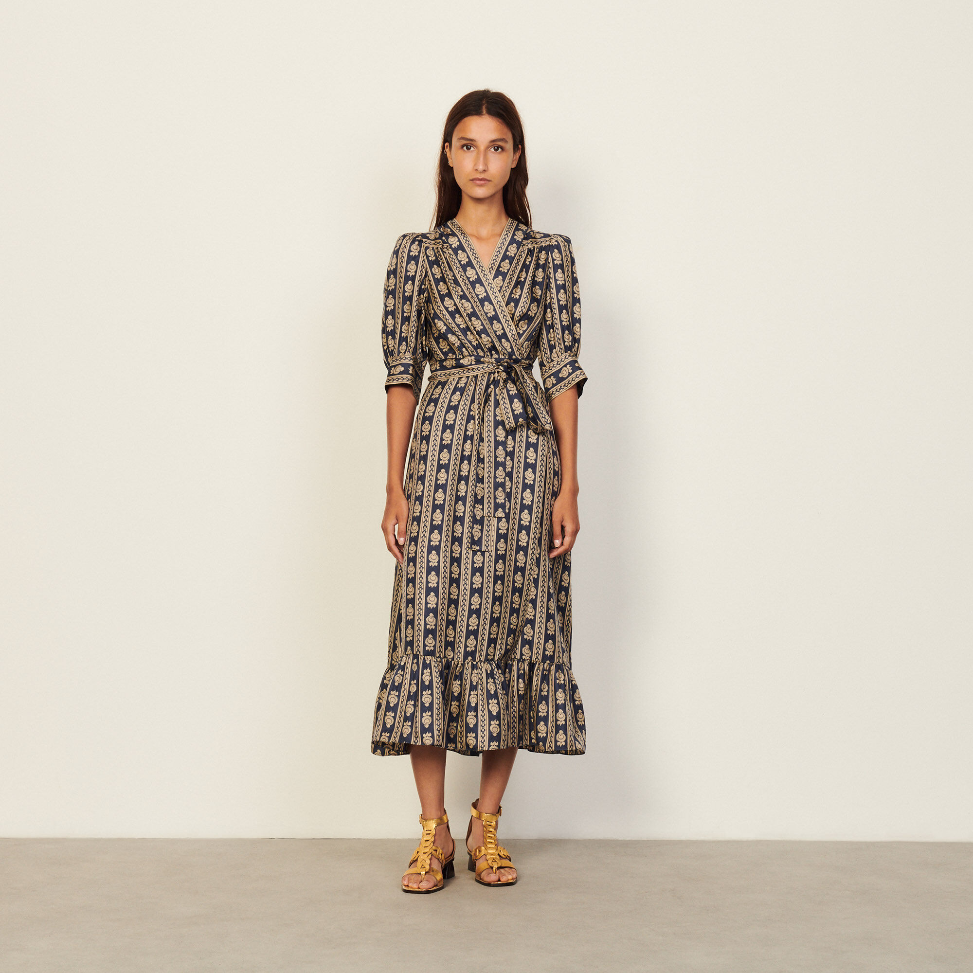 Long Printed Wrap Dress Dresses Sandro paris